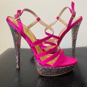Nine West Warm Candy Pink Sparkle Heel Sandal - Size 7M